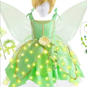 tinkerbell costume for kids with wings light up and wig